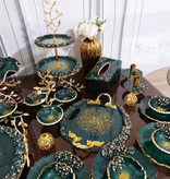 ظروف رزینی سبز و طلایی پیاله و پیش دستی سبز و طلایی