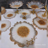 سرویس ظروف پذیرایی رزینی طلایی سفید