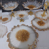 سرویس ظروف پذیرایی رزینی سفید طلایی سینی رزینی پذیرایی سفید طلایی