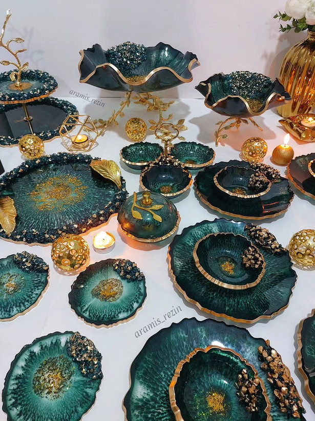 میوهخوری پایه برگ برنجی سبز طلایی اجیلخوری پایه طلایی برگ برنجی