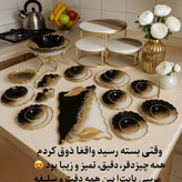 سرویس پذیرایی رزینی سیاه سفید طلایی استند مزه پیاله پیش دستی رزینی