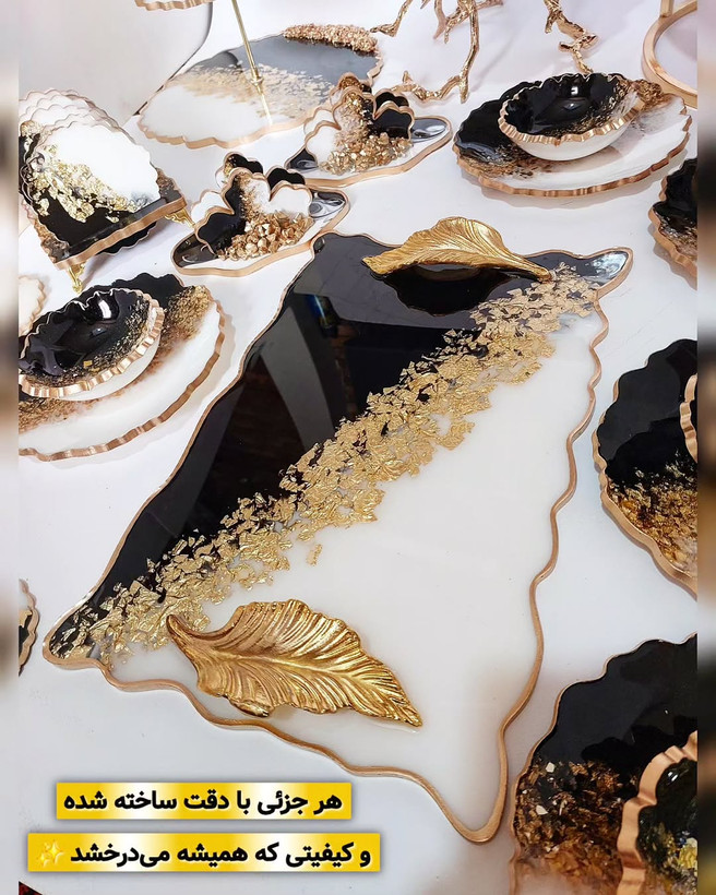 سینی رزینی پذیرایی طلایی مستطیل زیبا و جذاب