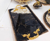 سینی مستطیل مشکی طلایی رزینی پذیرایی