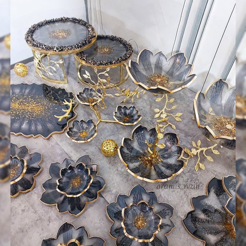 سرویس ظروف پذیرایی رزینی مشکی طلایی