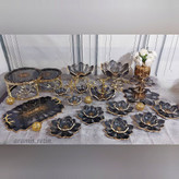 سرویس ظروف پذیرایی رزینی مشکی طلایی