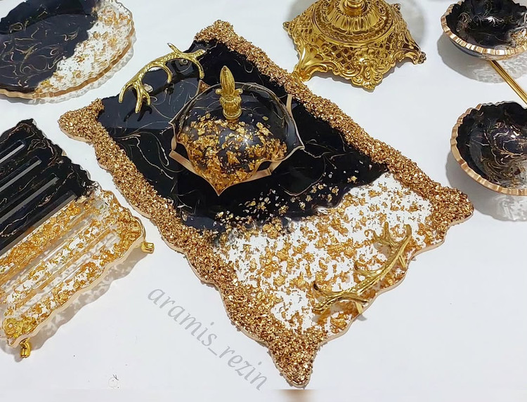 سینی مستطیل مشکی طلایی پذیرایی