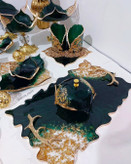 سینی سبز طلایی پذیرایی مستطیل قندان رزینی