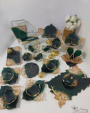 سرویس ظروف پذیرایی رزینی سبز صدفی و طلایی طرح مربع مستطیل