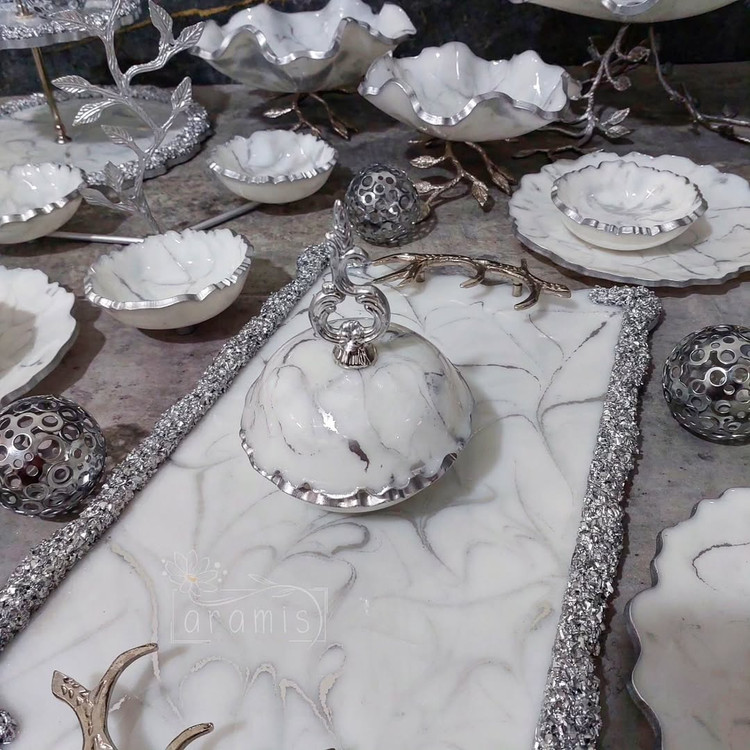 سینی قندان سفید نقره ای رزینی