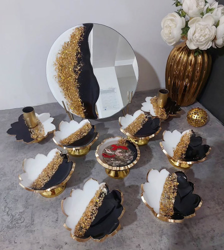 هفتسین رزینی سفید مشکی طلایی اینه هفتسین سفید مشکی