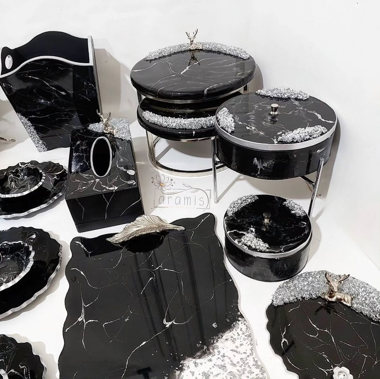 سرویس پذیرایی مشکی نقره ای طرح سنگ رزینی