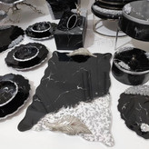 سینی پذیرایی رزینی مستطیل مشکی نقره ای