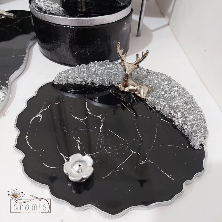 جا عودی مشکی نقره ای رزینی