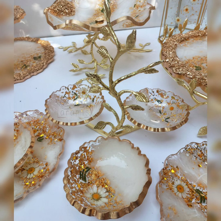 اردوخوری طلایی دسته برگ برنجی فلزی رزینی