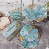 جعبه دستمال و سطل رزینی رنگ فیروزه ای جنس رزین و شیشه ای