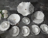 سرویس ظروف پذیرایی رزینی رنگ سفید نقرهای طوسی