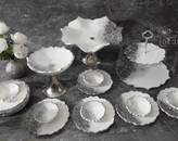 سرویس ظروف پذیرایی رزینی رنگ سفید نقرهای طوسی