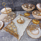 سینی سفید طلایی رزینی بابونه ورق طلایی