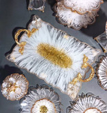 سینی پذیرایی سفید طلایی رزینی مستطیل