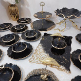 سینی رزینی مستطیل مشکی طلایی رزینی