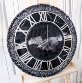 ساعت دیواری رزینی دایره مشکی نقره ای
