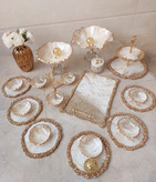 سرویس پذیرایی ظروف رزینی کرم طلایی پایه دار